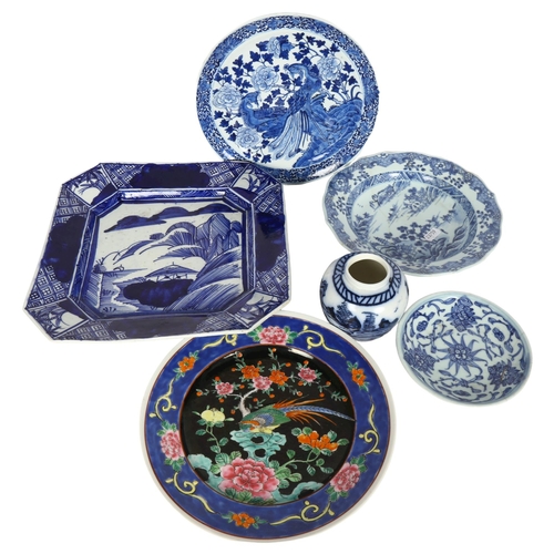 158 - A group of Chinese blue and white plates and ginger jar (6)