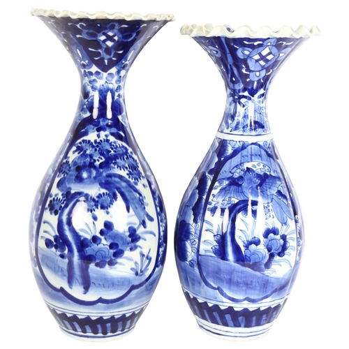 166 - A pair of Chinese blue and white porcelain vases with frilled rims, height 44cm