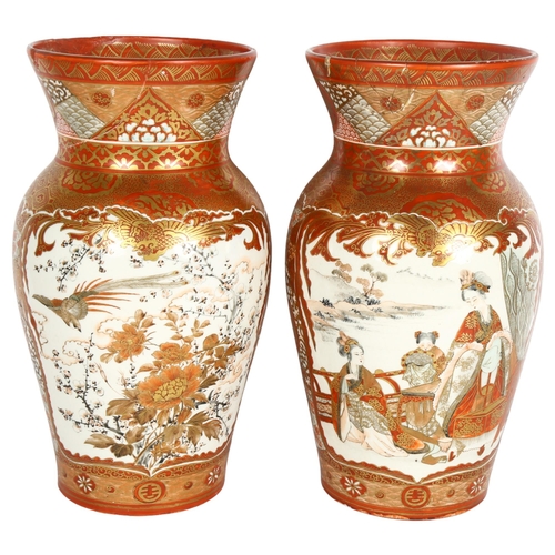 168 - A pair of Antique Japanese Kutani vases, with character marks to the base, height 30cm