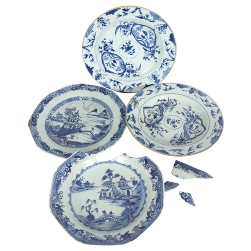 178 - 4 x 19th century Chinese blue and white plates including a pair