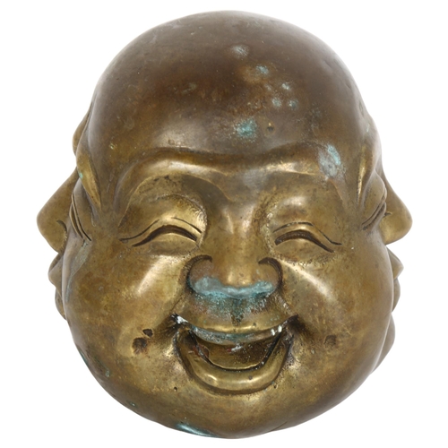 179 - A 20th century Japanese bronze paperweight, showing 4 faces of Buddha, with seal mark to the base, h... 