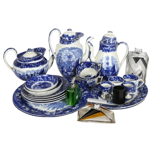 185 - A group of Wedgwood and other blue and white china, to include teapot, coffee pot, 2 large dishes, c... 