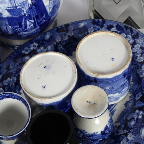 185 - A group of Wedgwood and other blue and white china, to include teapot, coffee pot, 2 large dishes, c... 