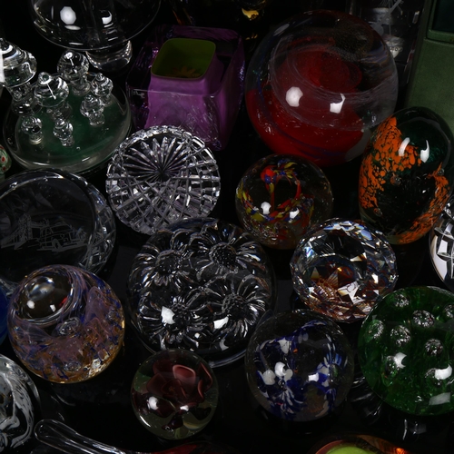 186 - A group of glass paperweights, including Wedgwood mushroom shape, a faceted Swarovski etc