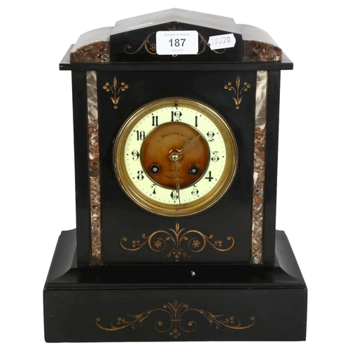 187 - BENETFINK & COMPANY LONDON RETAILER - a Victorian 2-colour slate and marble mantel clock, with Frenc... 