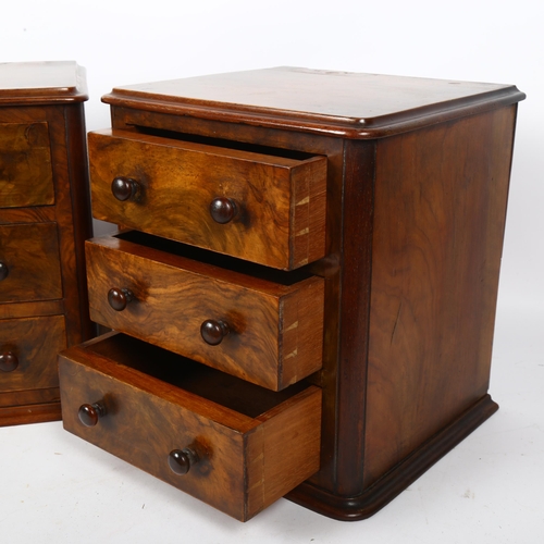 40 - A pair of Victorian figured walnut 3-drawer table-top chests, width 24cm, height 27cm