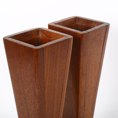 41 - A pair of Arts and Crafts style mahogany vases of tapered form, height 27cm