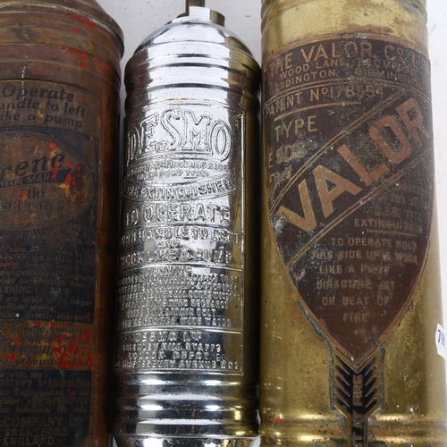 59 - A group of 4 Vintage fire extinguishers, including a chrome plate Desmo extinguisher, and 3 brass ex... 
