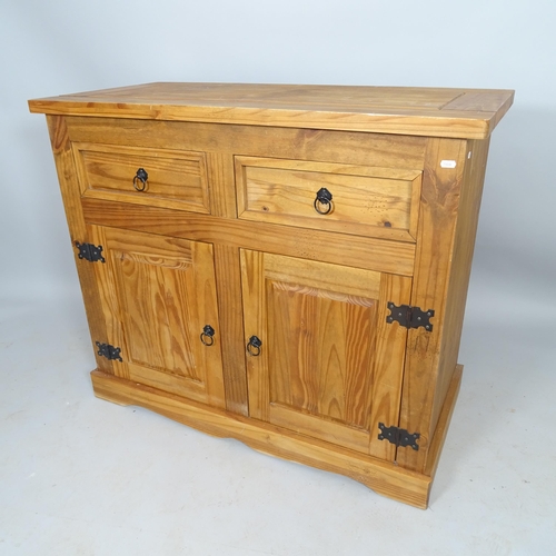 2593 - A contemporary pine sideboard, having 2 fitted drawers and cupboards under, 108 x 90 x 52cm