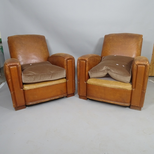 2599 - A pair of Antique leather-upholstered Club armchairs, 85 x 85 x 85cm overall, seat 50 x 45 x 52cm