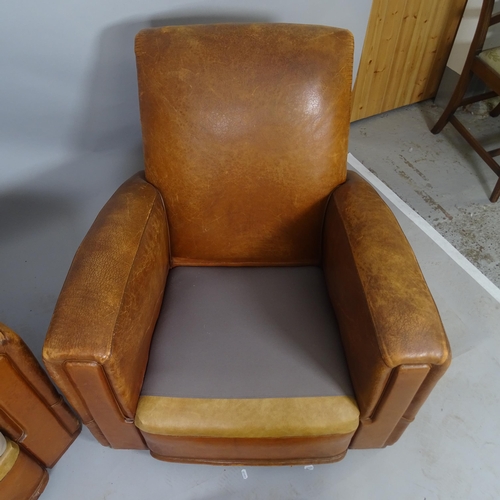 2599 - A pair of Antique leather-upholstered Club armchairs, 85 x 85 x 85cm overall, seat 50 x 45 x 52cm