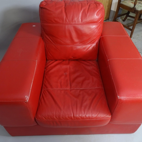 2613 - A mid-century style faux leather-upholstered cube armchair, overall 105 x 95 x 100cm, seat 50 x 38 x... 