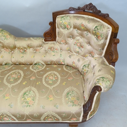 2626 - An Edwardian carved and upholstered bow-end settee, 170 x 95 x 65cm