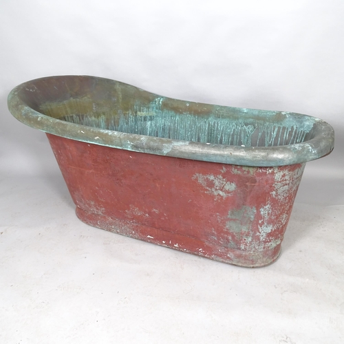 2536 - A 19th century French copper bath, 164cm x 74cm x 76cm