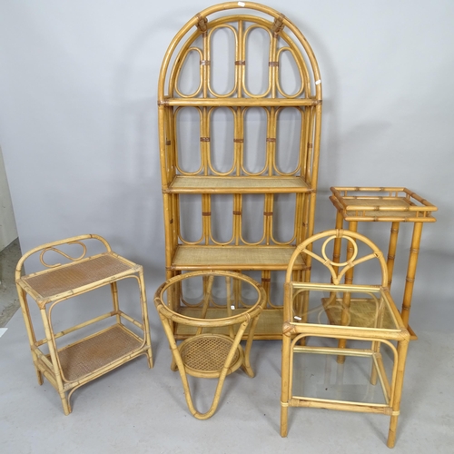 2558 - A group of modern bamboo furniture including a four-shelf stand (67cm x 152cm x 31cm), a two-tier ja... 