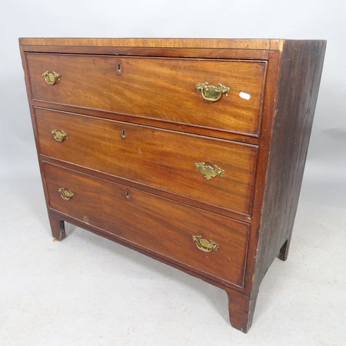 2589 - An Edwardian mahogany chest of three long drawers. 91cm x 82cm x 46cm