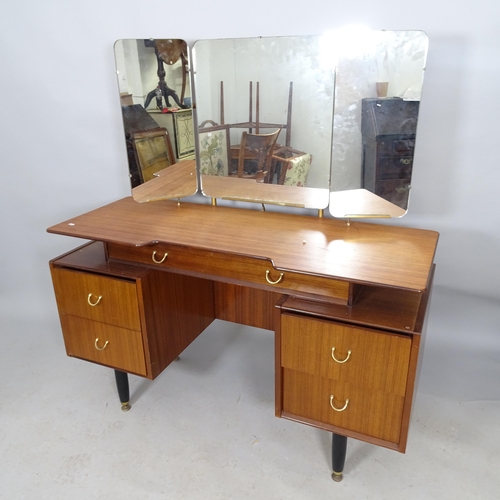 2601 - A mid-century teak G-plan dressing table with three fold mirror and five fitted drawers. 125cm x 134... 