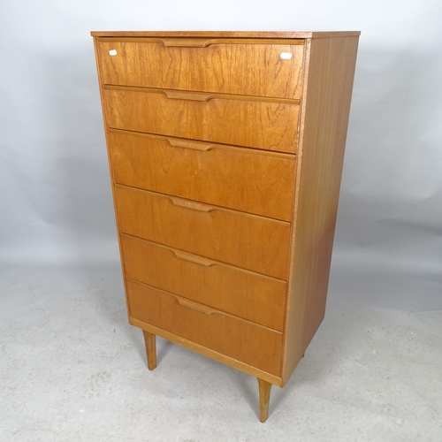 2604 - A mid-century teak chest of six drawers. 65cm x 123cm x 43cm