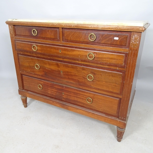 2606 - A modern French mahogany marble top chest of two short and three long drawers. 110cm x 90cm x 59cm