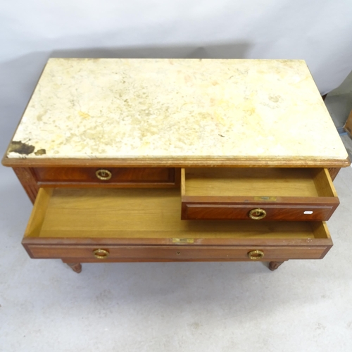 2606 - A modern French mahogany marble top chest of two short and three long drawers. 110cm x 90cm x 59cm