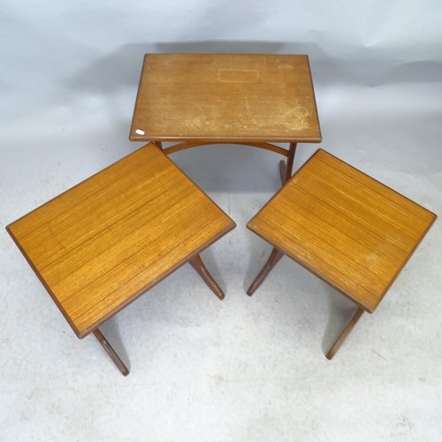 2608 - A mid-century teak nest of three occasional tables. Largest 56cm x 52cm x 41cm