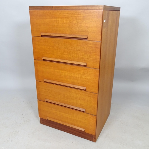 2616 - A mid-century teak chest of five drawers, with lable for White and Newton of Portsmouth. 54cm x 100c... 