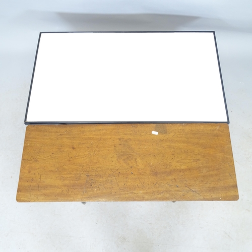 2631 - A mid-century teak coffee table on ebonised legs, 84cm x 41cm x 31cm and another (2)