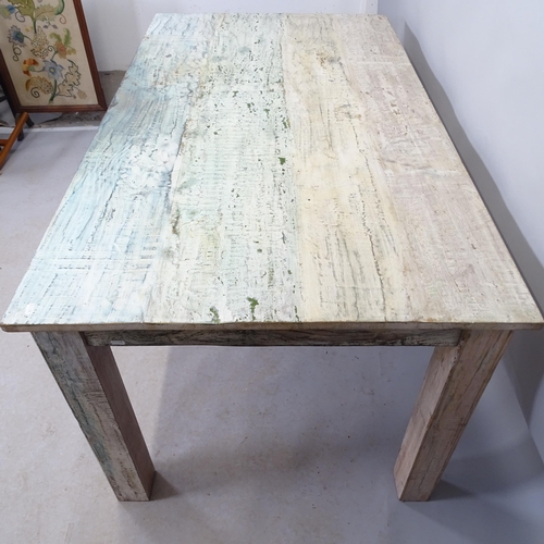 2632 - A painted pine dining table. 160cm x 76cm x 91cm