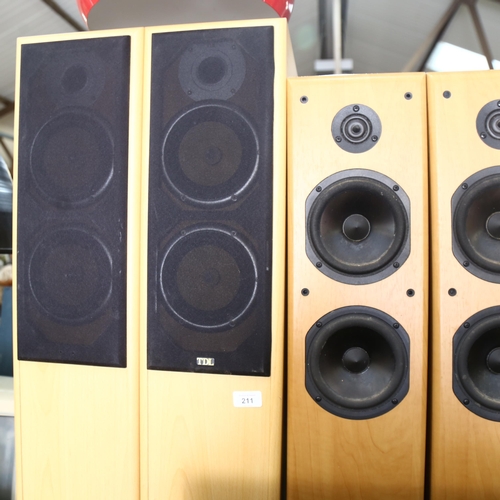 211 - A Fusion Encounte amp FE-402 sub-woofer, a pair of TDL floor standing loud speakers, model Nucleus K... 