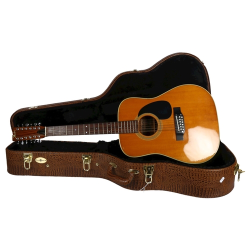 213 - A 1970s Fender F-55 12-string acoustic guitar, with a simulated crocodile carry case, overall length... 