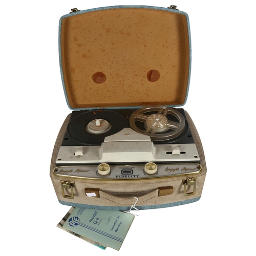 217 - Fidelity Argyll Minor reel to reel tape recorder, no tape and missing 1 reel