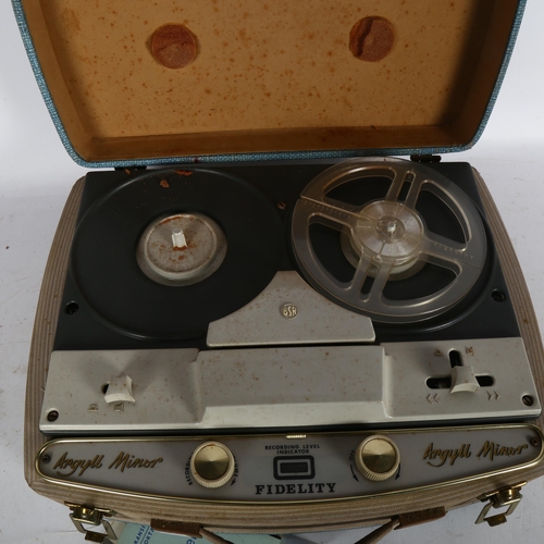 217 - Fidelity Argyll Minor reel to reel tape recorder, no tape and missing 1 reel