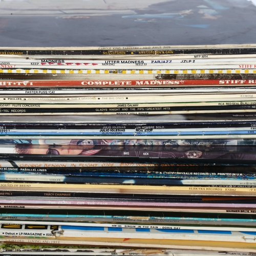 223 - A quantity of vinyl LPs, including Chicken Shack, ABBA, Band On The Run, David Bowie, Blondie, James... 