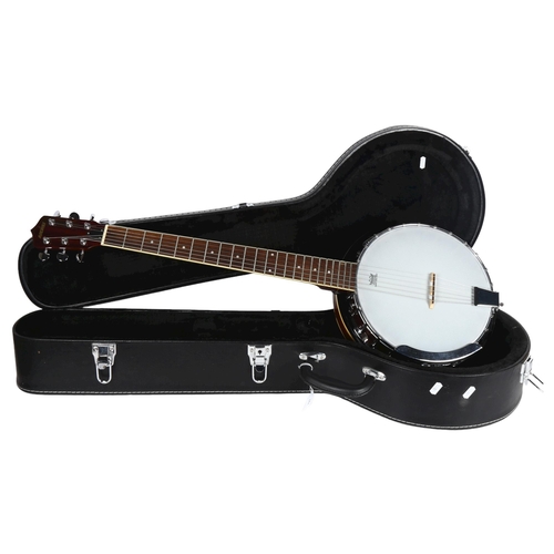 227 - Remo Weatherking Head banjo with 6 strings, and carry case, banjo length 94cm