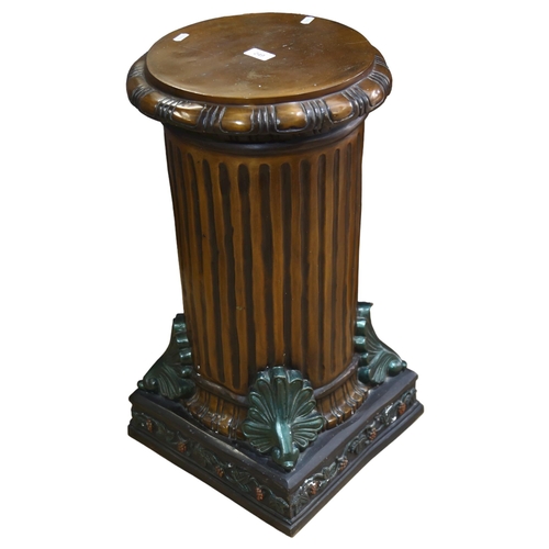 249 - A patinated metal Corinthian column pedestal, H62cm, W34cm, D34cm