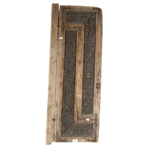 250 - An Antique wood hinged panel from a cupboard or wardrobe, with relief carved decoration, H110cm, W42... 