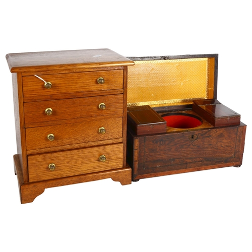 252 - A Regency rosewood tea caddy, and a 4-drawer table-top cabinet, largest height 31cm