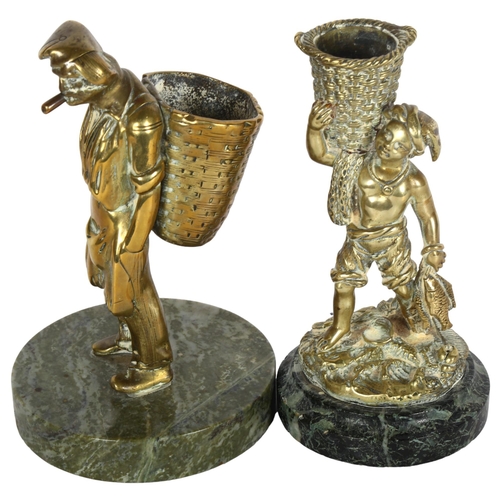 279 - A pair of Vintage brass match strikers on onyx bases, figures depict fishermen or tradesmen, largest... 