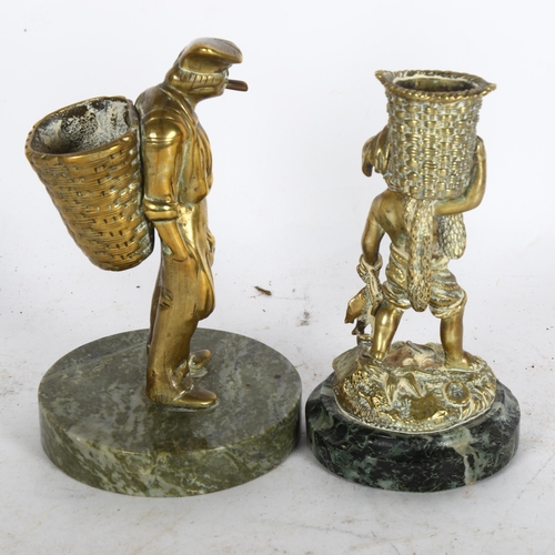 279 - A pair of Vintage brass match strikers on onyx bases, figures depict fishermen or tradesmen, largest... 