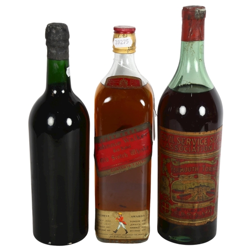 285 - A 1970s litre bottle of Johnnie Walker Red Label Whisky, a Vintage bottle of Civil Service Vermouth ... 