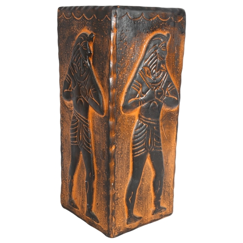 290 - An Egyptian style terracotta stick stand, height 50cm, width 20cm, length 20cm