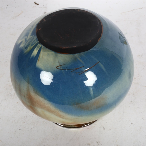 291 - A Studio pottery vase with multi-colour glaze, incised signature, height 15cm