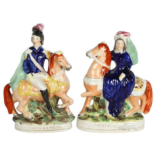 292 - A pair of Staffordshire figures of Louis Napoleon and Empress of France, height 29cm, A/F