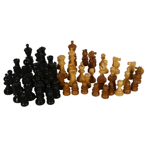 294 - A modern turned wood chess set complete 32 pieces, King height 10cm, a second set made up of several... 