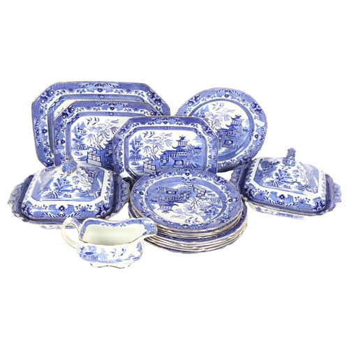 301 - Burleigh Ware, Willow pattern, a part dinner service including graduated meat platters, terrine and ... 