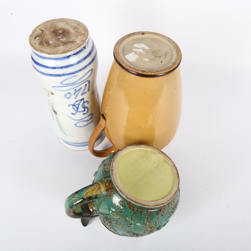 305 - An Antique Italian faience chemist jar, a Doulton stoneware jug, and an acorn leaf embossed stonewar... 