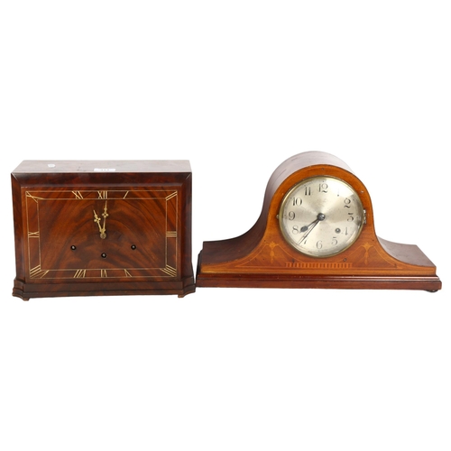 313 - A walnut-cased mantel clock, and a mahogany Napoleon hat chiming mantel clock, largest length 42cm (... 