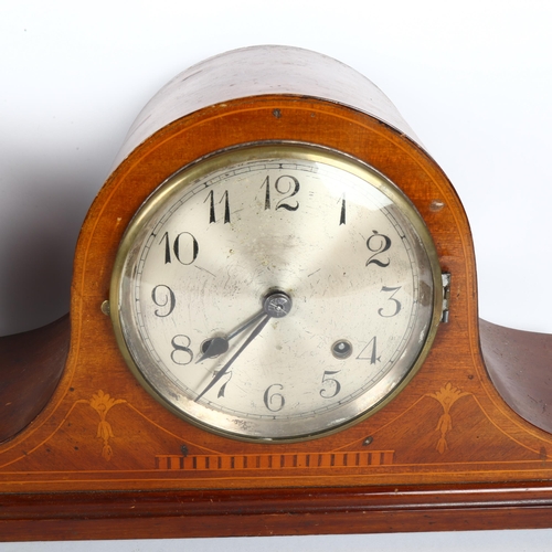 313 - A walnut-cased mantel clock, and a mahogany Napoleon hat chiming mantel clock, largest length 42cm (... 