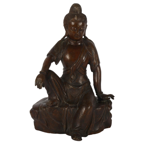 316 - A Chinese patinated bronze seated Buddha, with inlaid wirework clothing, height 30cm