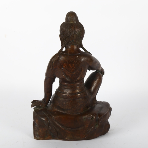 316 - A Chinese patinated bronze seated Buddha, with inlaid wirework clothing, height 30cm